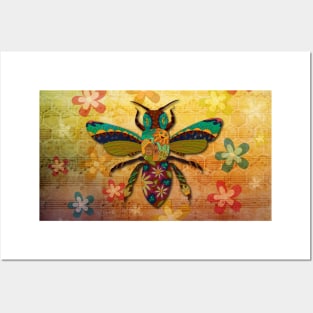 Bee and flowers boho design Posters and Art